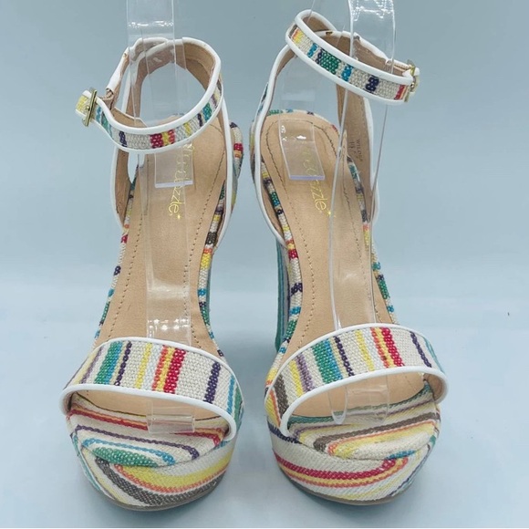 EUC Shoe Dazzle Retro Striped Platform Wedge Sandals - Picture 9 of 13